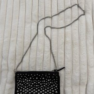 Zara Black Studded Clutch with Silver Chain